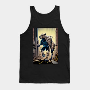 Giant futuristic robot cyborg dog attacking the city Tank Top